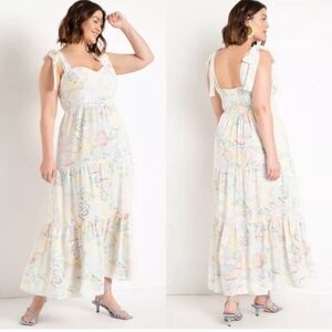 Eloquii Pastel Print Maxi Dress with Tie Straps
